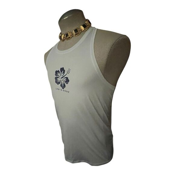 Life Is Good Shirt Womens Sz Med  White Floral Flower Graphic Tee Tank Summer - Picture 6 of 12